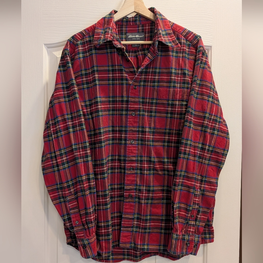 Eddie Bauer Men's Red Plaid Shirt Size Medium